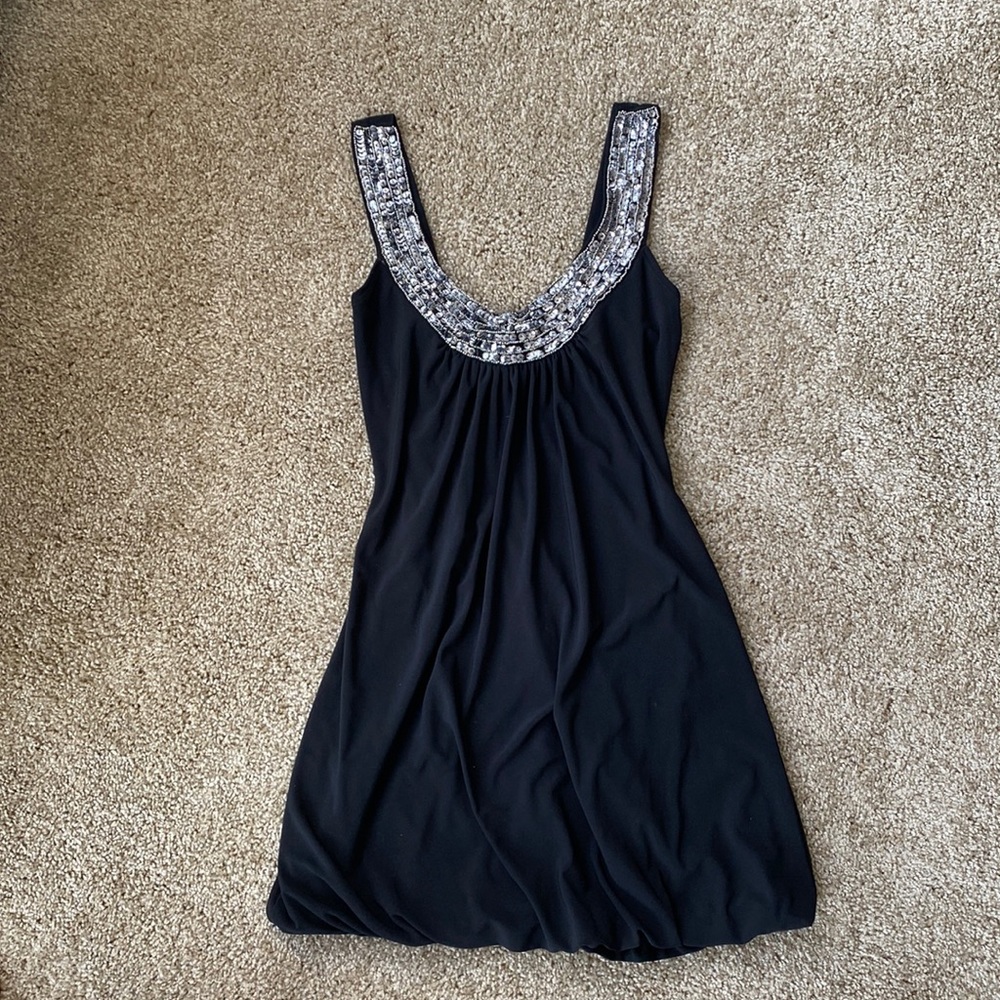 Black bubble dress with sequin beaded top